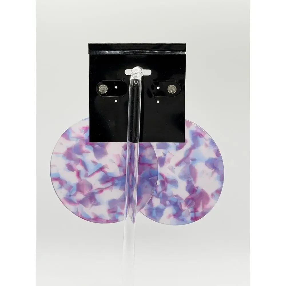 Purple Blue Acrylic Disc Statement Earrings | Retro Gold Tone